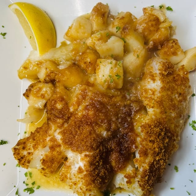 Baked Scallops & Haddock.
